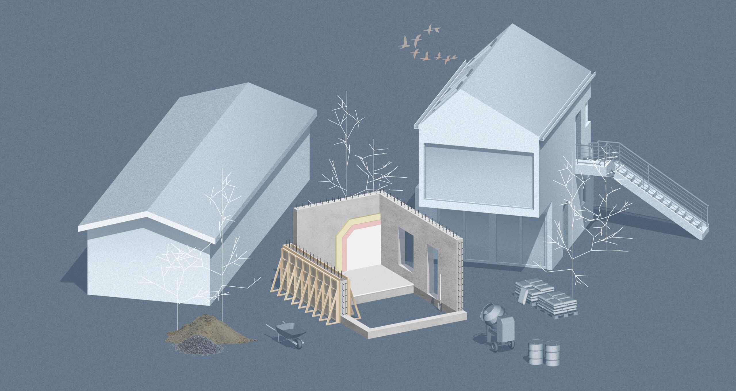 Diagram of cast-in-place concrete construction for a home addition.