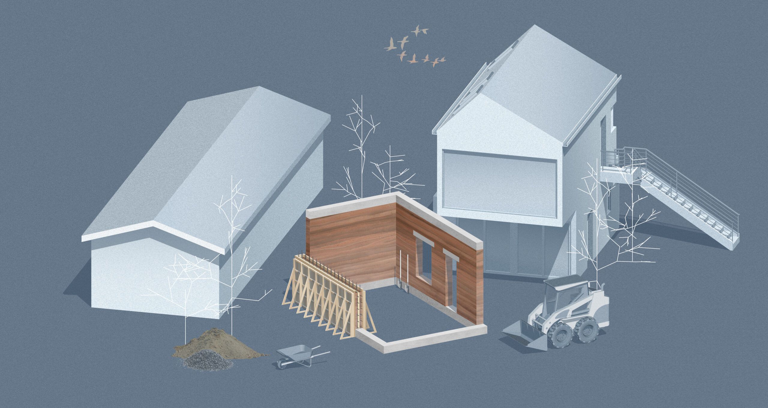 Diagram of rammed-earth construction for a home addition.