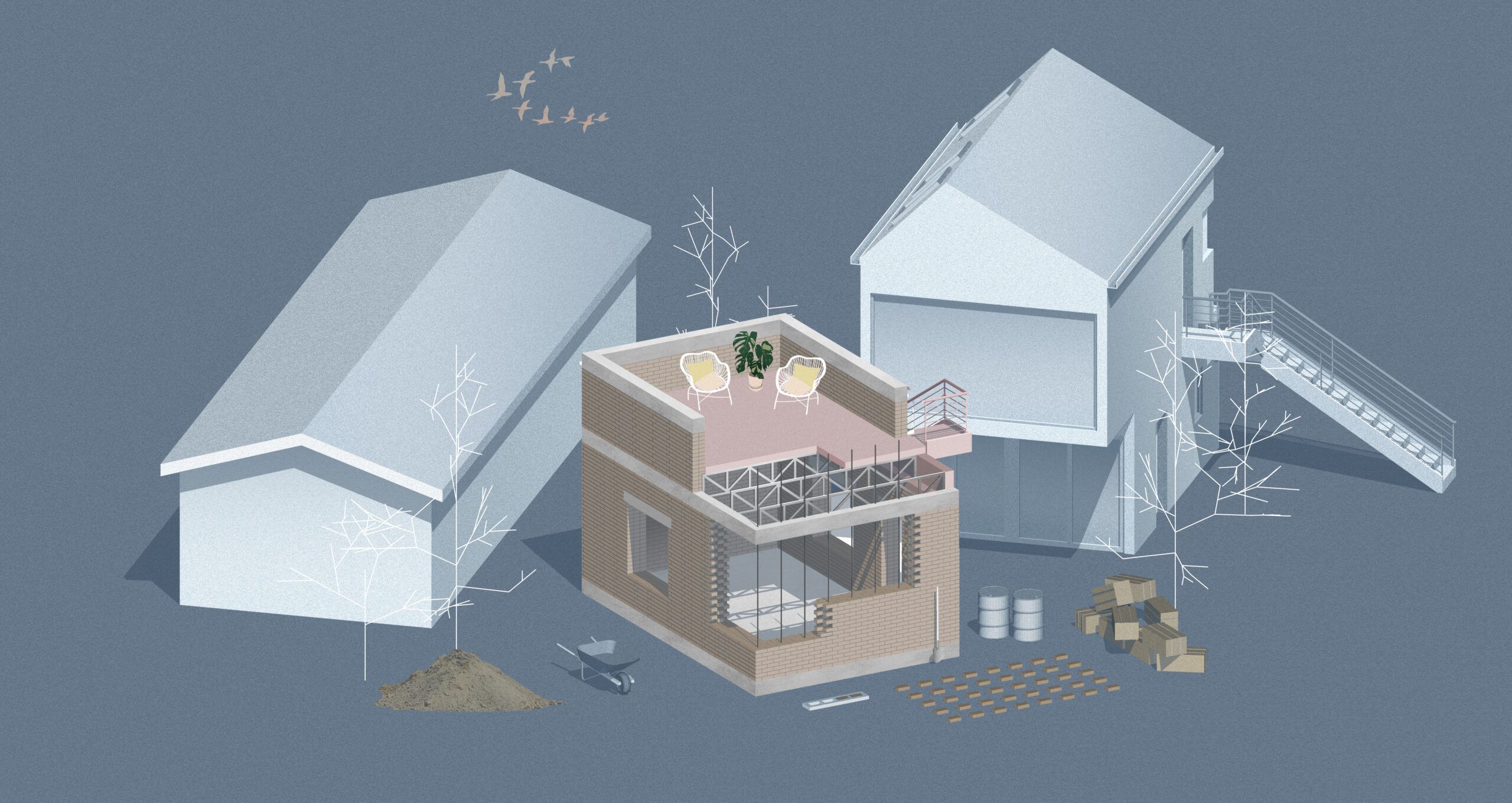 Diagram of reinforced adobe construction for a home addition.