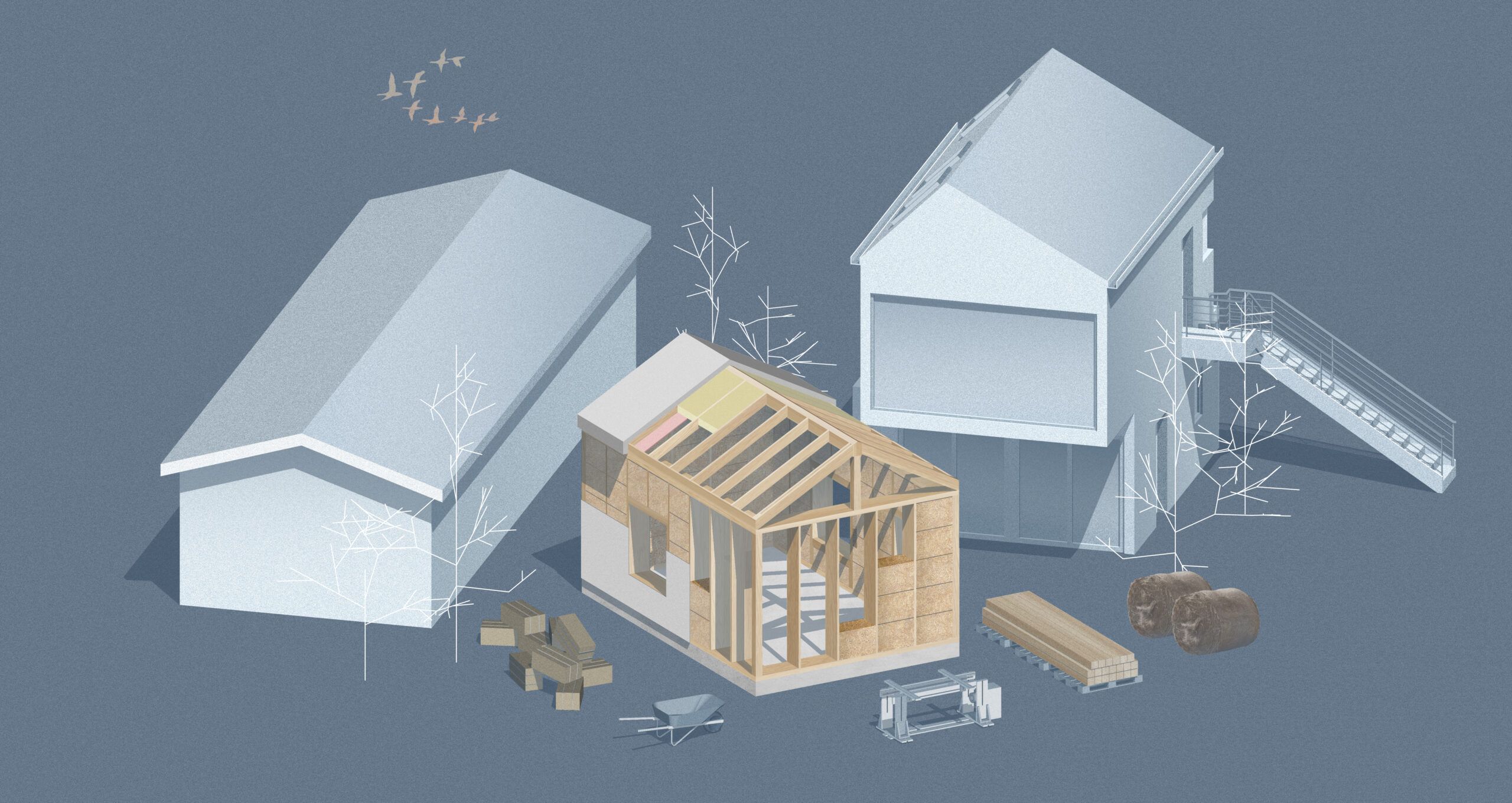 Diagram of straw-bale construction for a home addition.