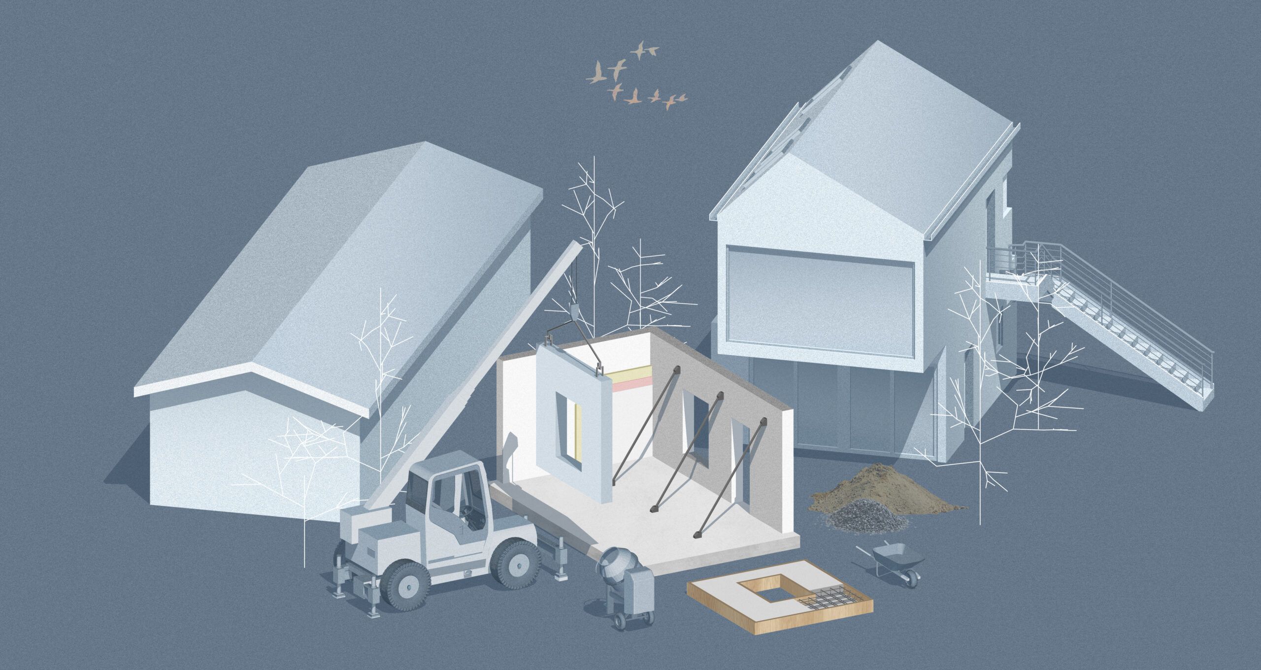 Diagram of tilt-up concrete wall construction for a home addition.