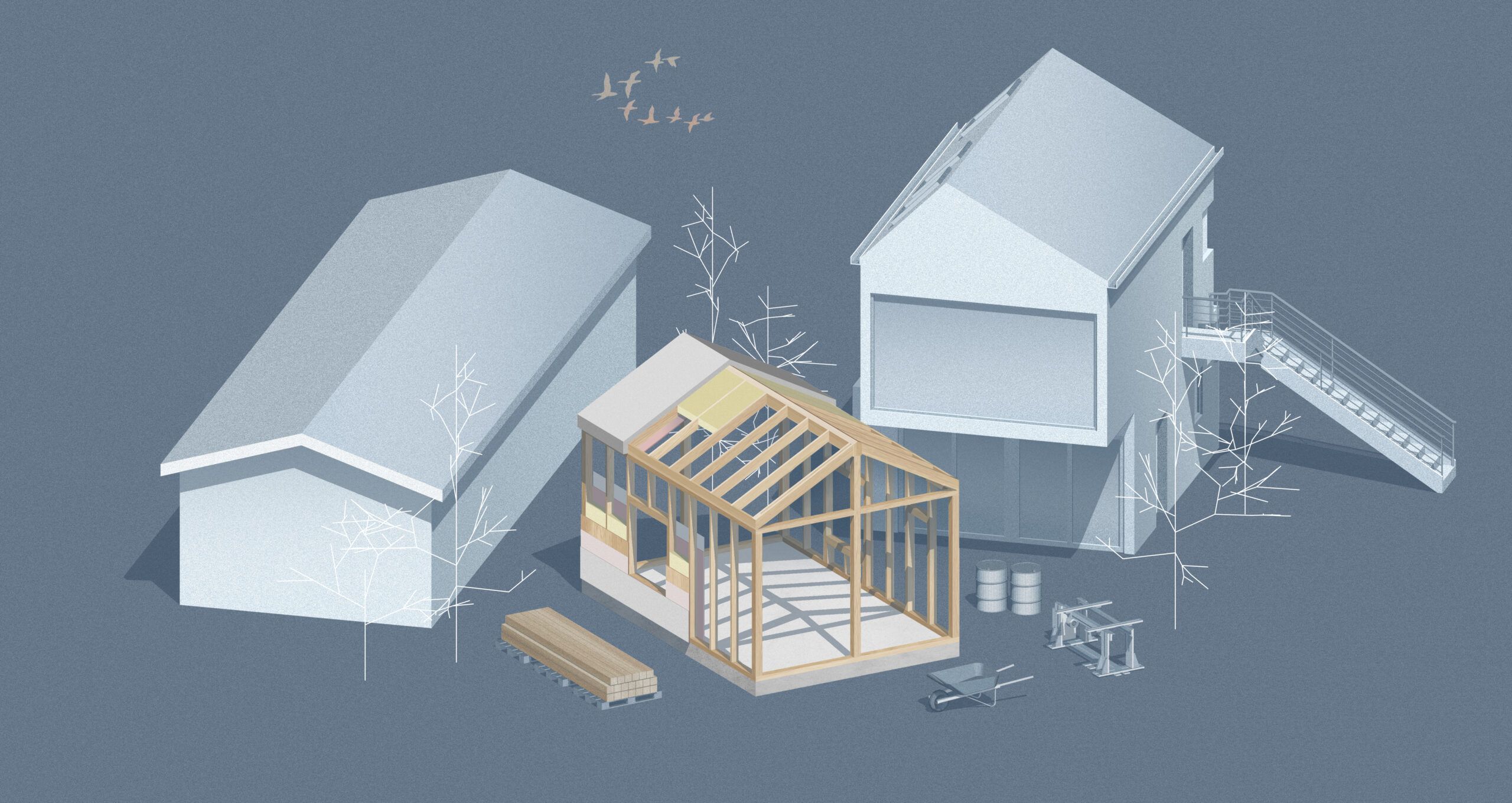 Diagram of a Type 5A fire-protected wood-framed home addition.